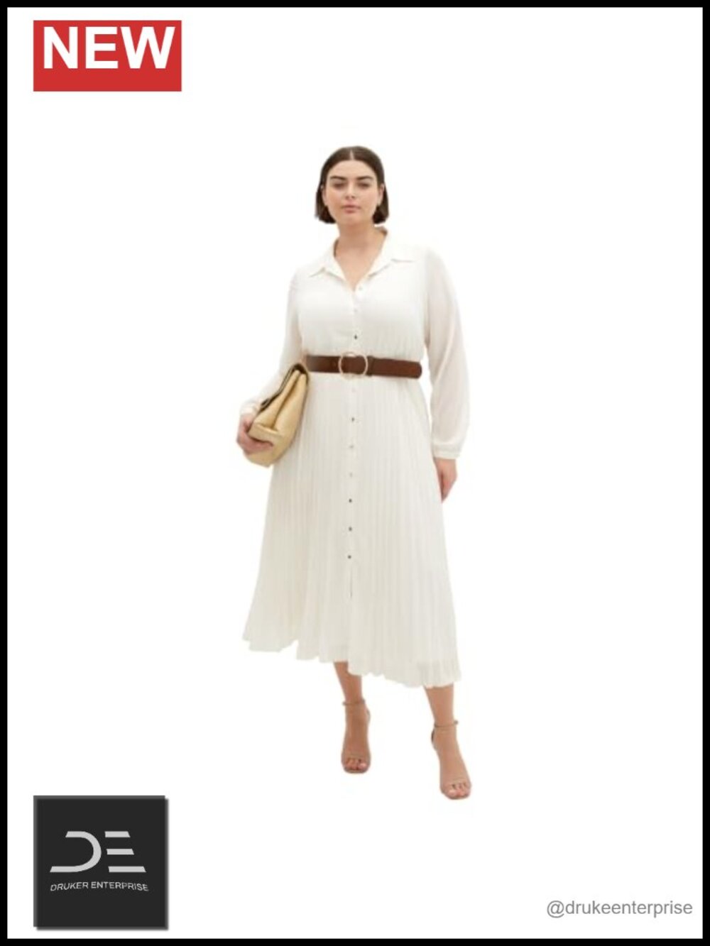 Plus Size Midi Dress Collared Neck Long Sleeves A-Line